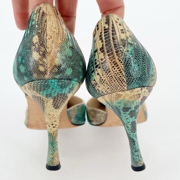 Manolo Balhnik Retro Turquoise Teju Lizard Pointed Toe D'Orsay Heel IT 39.5 - Picture 8 of 12